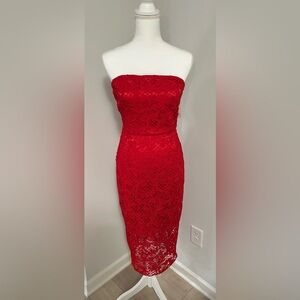TOP SHOP Red Lace Sheath Dress Mid Calf length red size 4